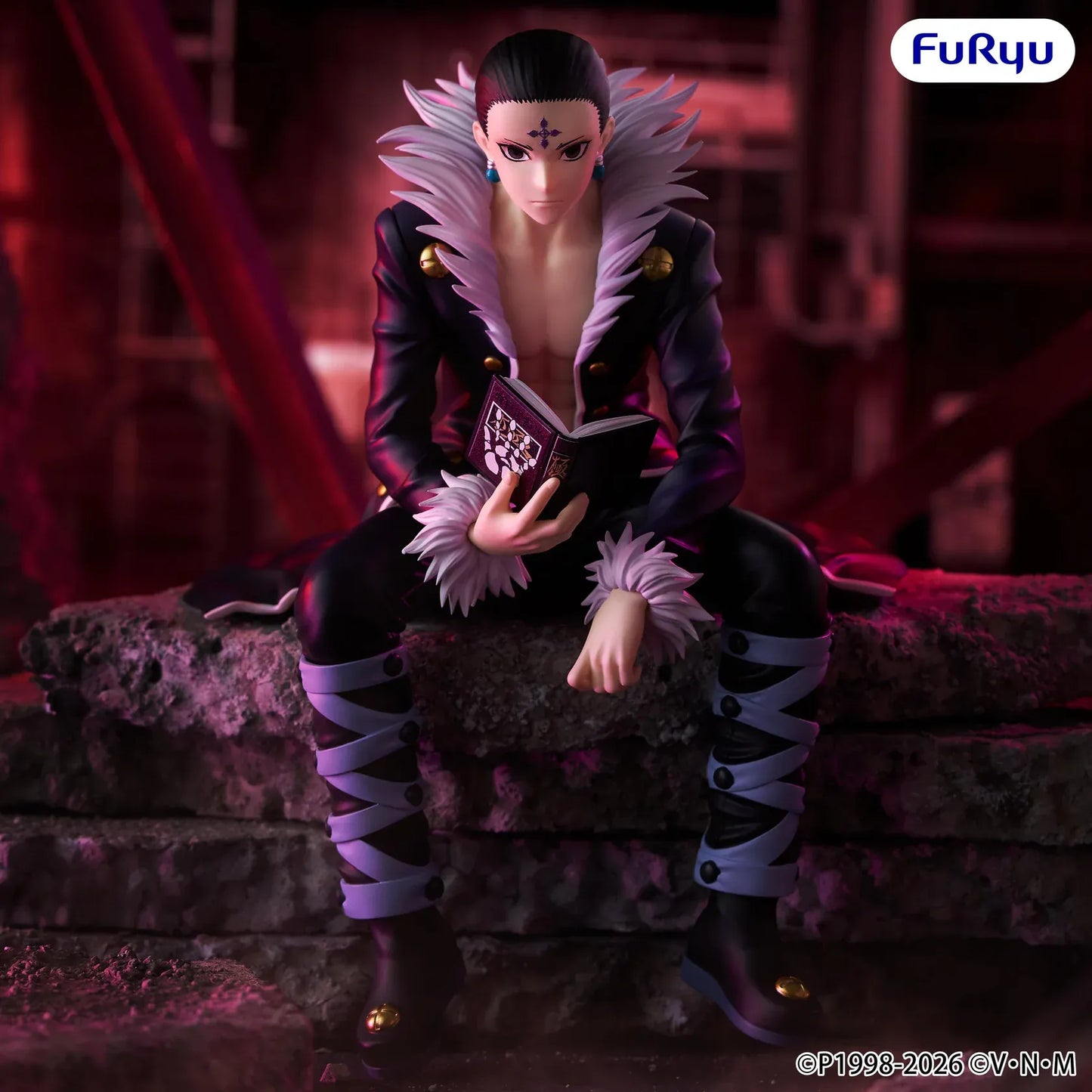 Hunter x Hunter Chrollo Lucilfer Vol 2 Noodle Stopper Figure seated with book in Phantom Troupe outfit