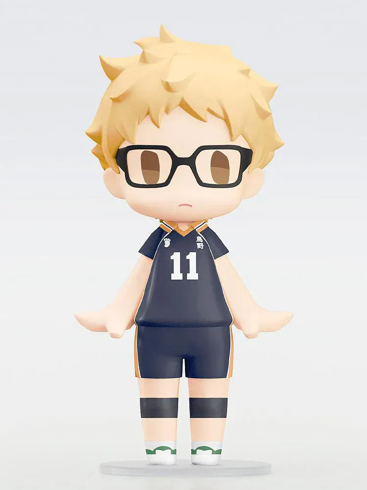 Chibi Kei Tsukishima Hello! Good Smile figure in Karasuno volleyball uniform.