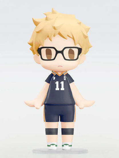 Chibi Kei Tsukishima Hello! Good Smile figure in Karasuno volleyball uniform.