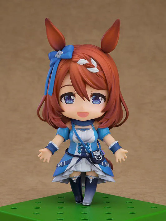 Uma Musume Pretty Derby Nendoroid Super Creek figure with blue outfit, horse ears, and cheerful expression