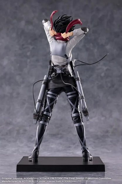 Attack on Titan Oshi Works Mikasa Ackerman The Final Season figure featuring Mikasa in her Survey Corps uniform adjusting her signature red scarf with detailed ODM gear