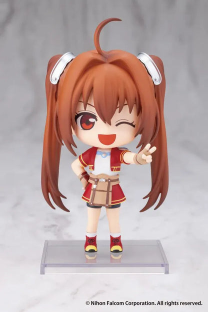 Trails in the Sky Oshi Works Mini Estelle Bright figure with brown twin ponytails, a red outfit, winking smile, and an outstretched peace sign.
