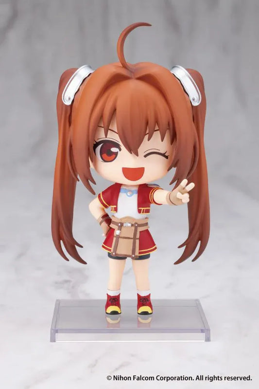 Trails in the Sky Oshi Works Mini Estelle Bright figure with brown twin ponytails, a red outfit, winking smile, and an outstretched peace sign.