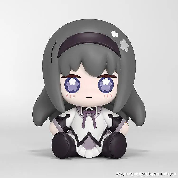 Puella Magi Madoka Magica Huggy Good Smile Homura Akemi Figure with dark hair, magical girl outfit, and cute seated pose