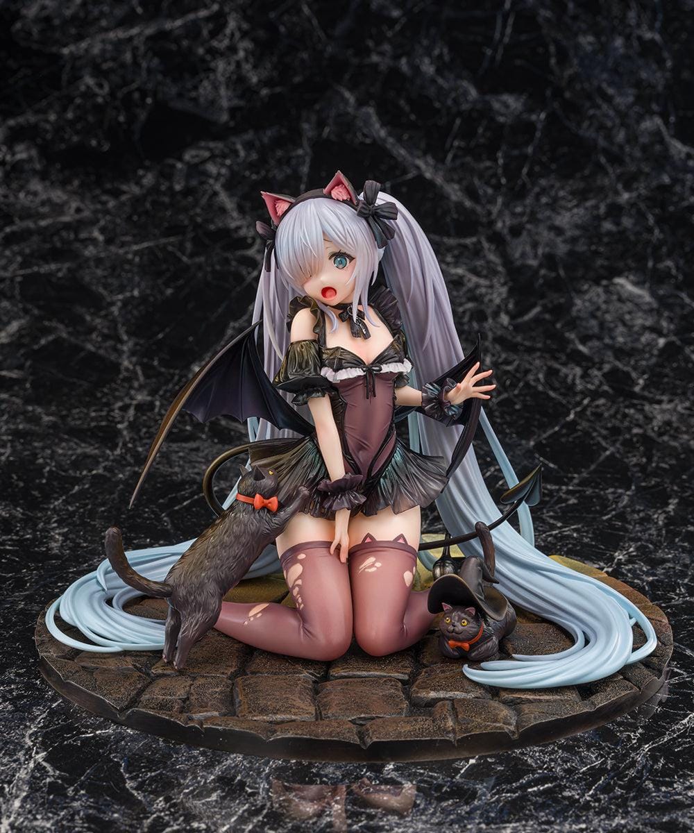 Azur Lane Janus Fright Night Scaredy Cat Ver. 1/7 scale figure featuring Janus in a Halloween-themed gothic outfit with cat ears, bat wings, black cats, and a detailed display base
