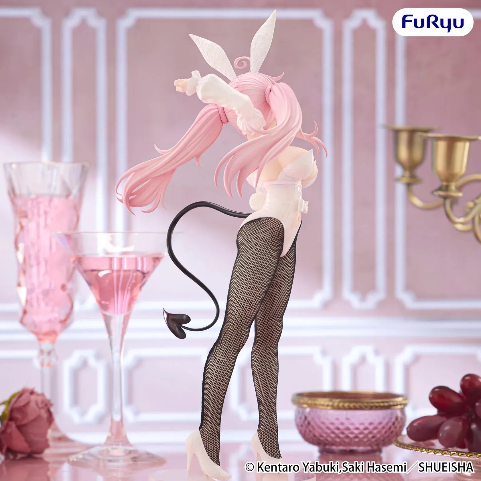 To Love-Ru Darkness BiCute Bunnies Lala Satalin Deviluke figure wearing a white bunny outfit with pink hair, bunny ears, fishnet tights, and a heart-tipped devil tail