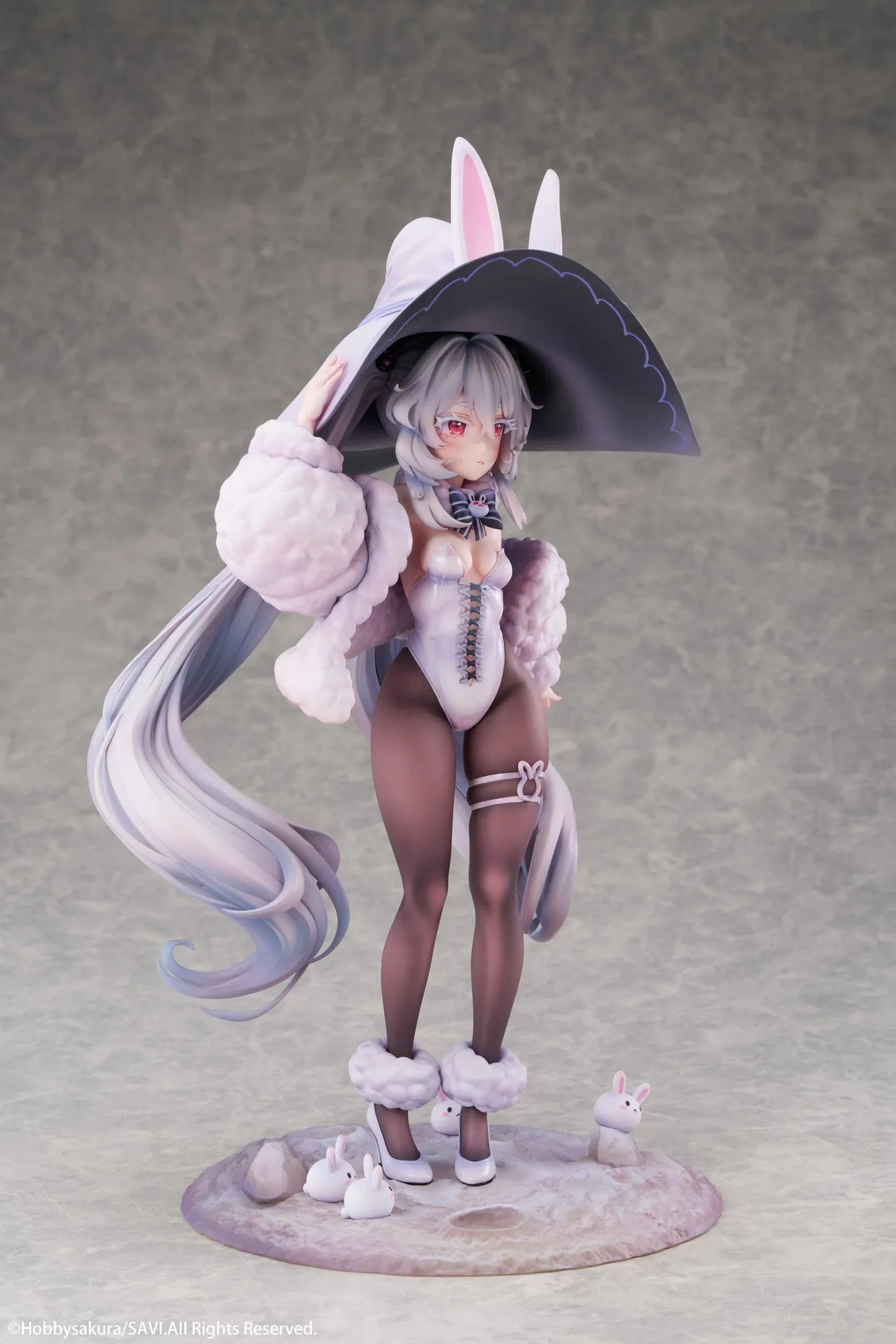 Moon Witch Police Marshmallow Deluxe Ver. 1/6 Scale Figure featuring Marshmallow with silver hair, bunny ear witch hat, lavender outfit, fluffy sleeve accents, bunny companions, and moon-themed display base.