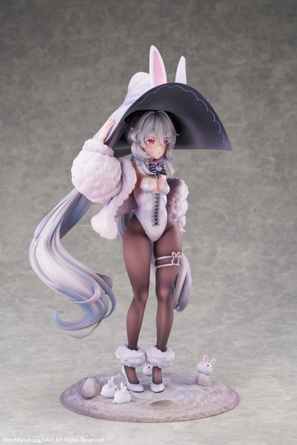 Moon Witch Police Marshmallow Deluxe Ver. 1/6 Scale Figure featuring Marshmallow with silver hair, bunny ear witch hat, lavender outfit, fluffy sleeve accents, bunny companions, and moon-themed display base.