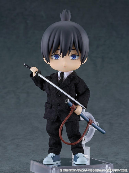 Chainsaw Man The Movie Reze Arc Nendoroid Doll Aki Hayakawa wearing a black suit and holding a sword with sheath
