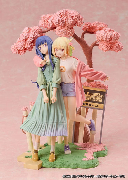 Chisato Nishikigi and Takina Inoue Spring Ver figure under cherry blossom tree with scenic base