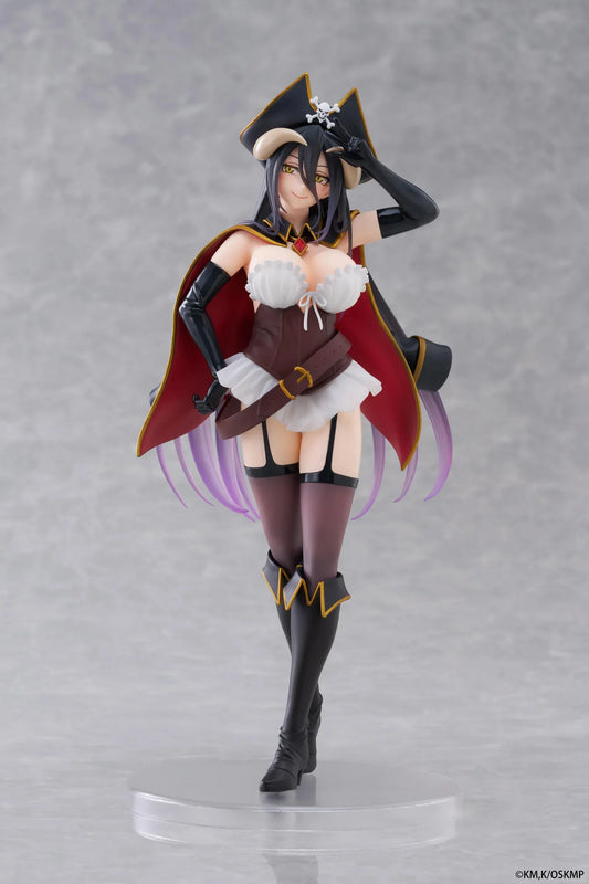 Overlord Albedo Pirate Ver Coreful Figure featuring Albedo in a pirate-inspired outfit with captain hat, cape, black boots, and long flowing hair