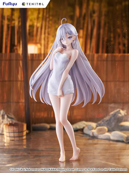 Playing Death Games to Put Food on the Table Tenitol Tall Yuki Golden Bath Ver figure with long silver hair and white towel design.