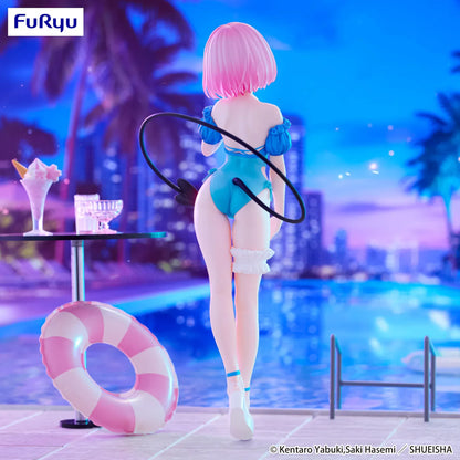 To Love-Ru Darkness Trio-Try-iT Momo Belia Deviluke Figure reissue featuring Momo in a blue swimsuit with pink hair, devil tail, and summer poolside theme