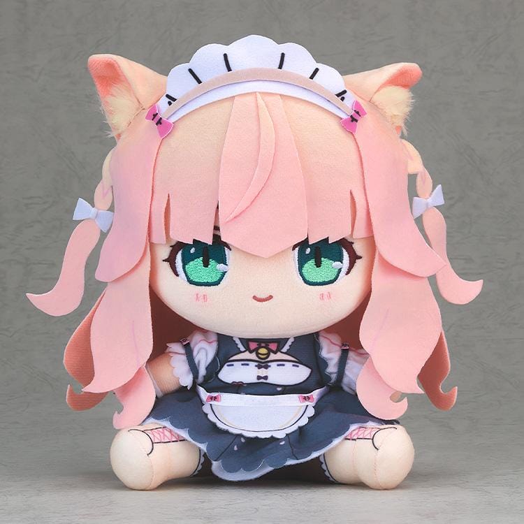 Nekopara Sekai Connect Chocopuni Plushie Fraise with pink hair, cat ears, green embroidered eyes, and maid outfit