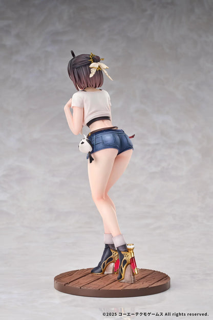 Yumia Liessfeldt A Glance Through the Mirror 1/7 scale figure wearing a tied white top, denim shorts, and dark boots on a wooden-style base.