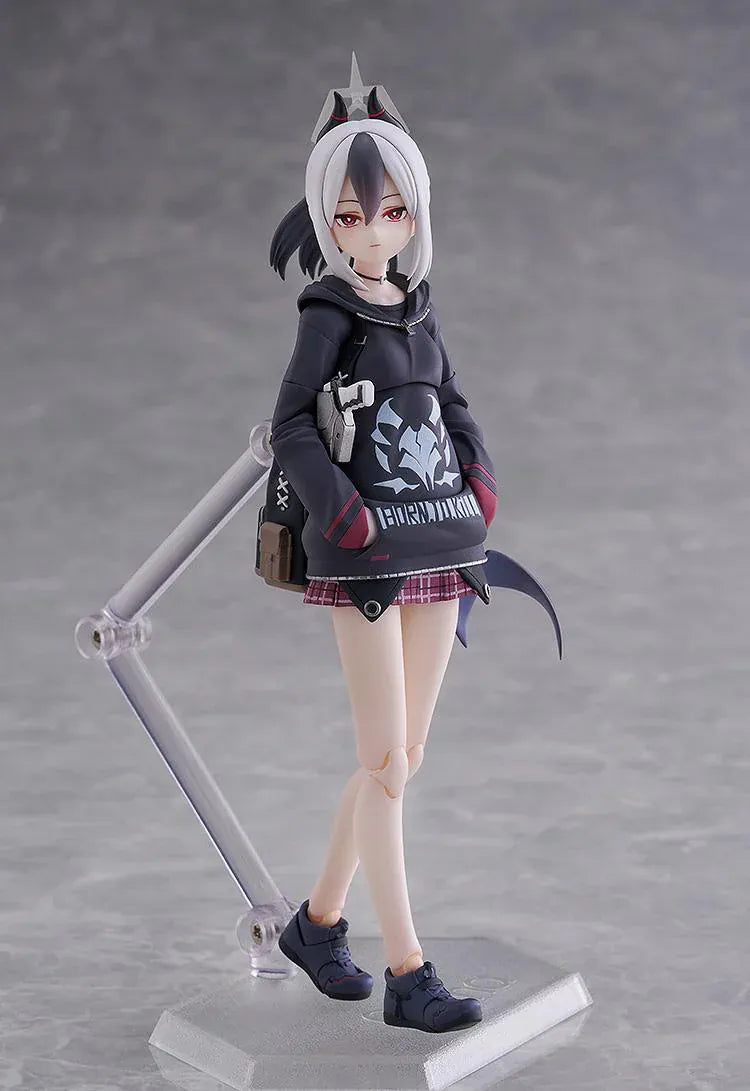 Blue Archive figma Kayoko Onikata Figure with black hoodie, plaid skirt, two-tone hair, halo detail, and tail