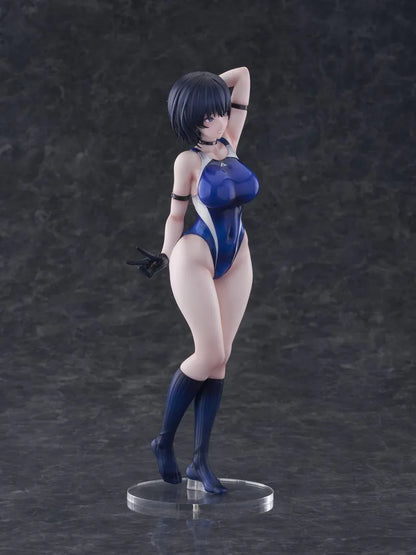 Sakura Aoba Umise 1/6 Scale Figure featuring Aoba Umise with short dark hair, blue eyes, glossy navy outfit, matching legwear, glove accents, and clear display base.