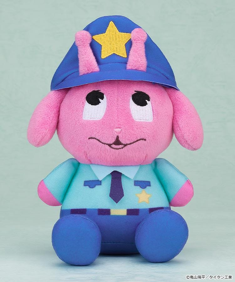 MILKY☆SUBWAY THE GALACTIC LIMITED EXPRESS Poppy-kun pink plushie wearing a blue uniform and star-decorated cap.