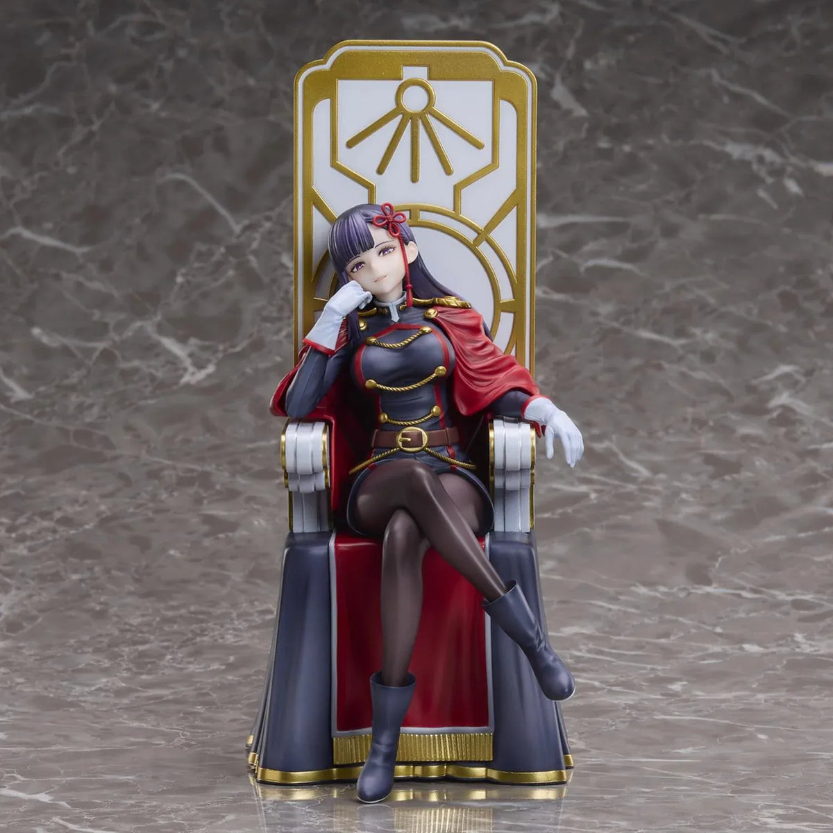 Chained Soldier Ren Yamashiro 1/6 scale figure sitting confidently on an ornate gold and white throne