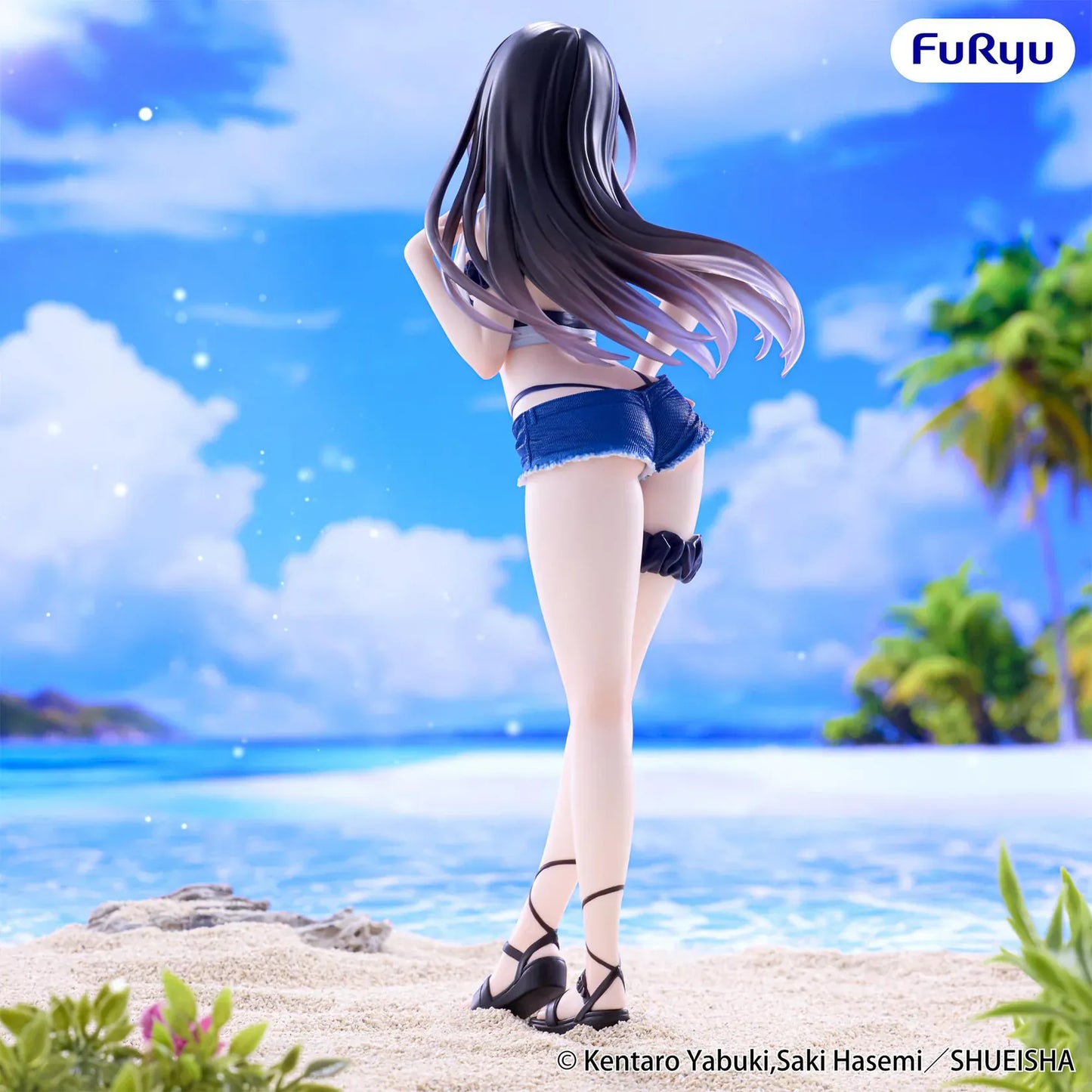 To Love-Ru Darkness Trio-Try-iT Yui Kotegawa Figure Rerelease in beach outfit with white tied top, denim-style shorts, and seaside pose
