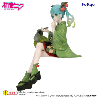 Vocaloid Hatsune Miku Flower Fairy Winter Cherry Green Color Ver Noodle Stopper Figure wearing a green floral-inspired outfit with red berry accents
