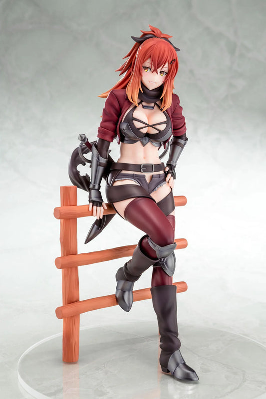 From Old Country Bumpkin to Master Swordsman Surena Lysandra 1/6 scale figure sitting on a wooden fence with detailed fantasy armor