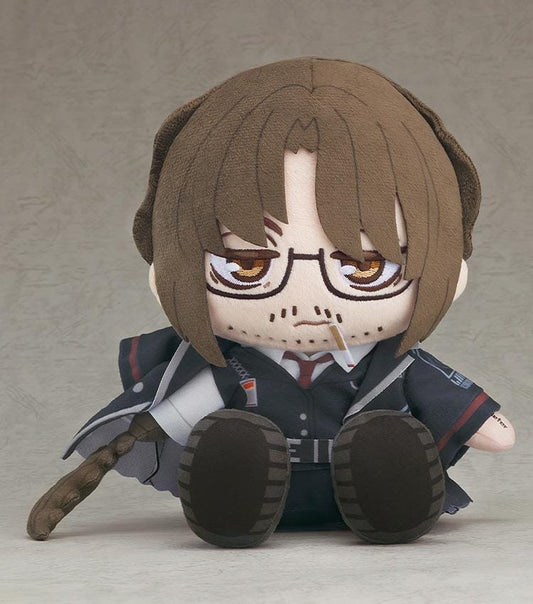 Limbus Company Plushie Gregor featuring Gregor in a soft chibi-style seated plush design with brown hair, glasses, facial hair details, dark uniform outfit, and character-inspired expression.