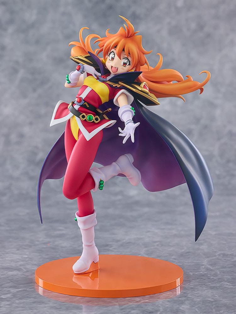 Slayers Lina Inverse Light Novel Non-scale Figure featuring Lina with bright orange hair, red and yellow outfit, black cape, white boots, and an energetic fantasy pose.