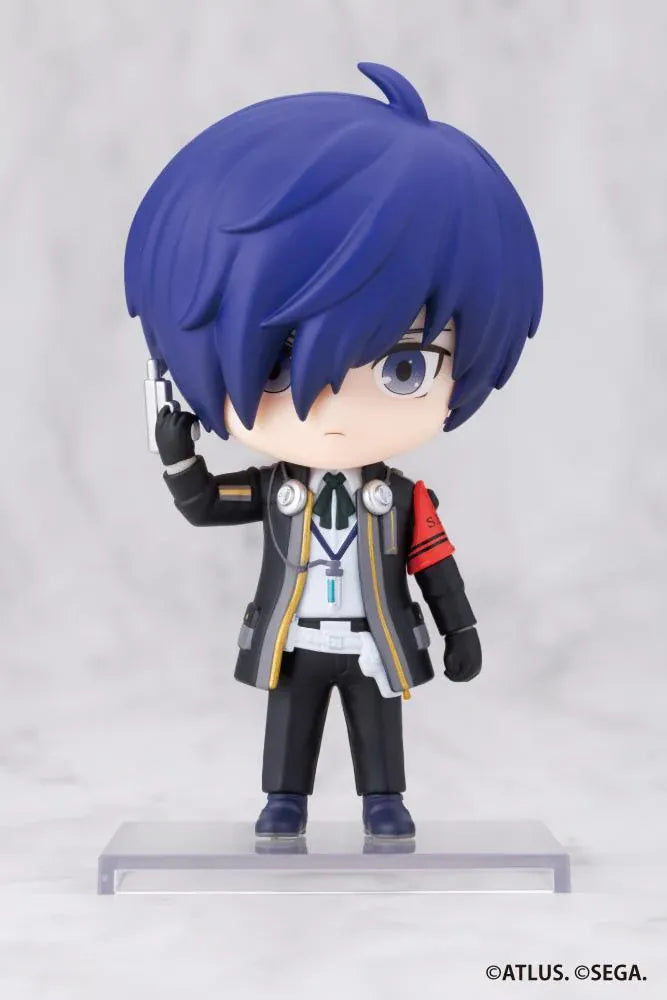 Persona 3 Reload Oshi Works Mini Hero Figure with blue hair, SEES uniform, headphones, and Evoker