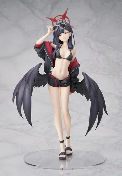 Blue Archive Ichika Swimsuit 1/7 scale figure wearing a black swimsuit, sporty jacket, sunglasses, and large black wings.