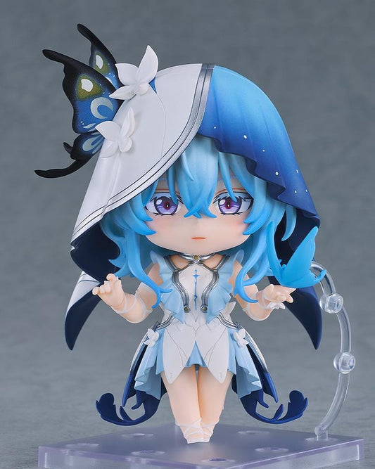 Wuthering Waves Nendoroid The Shorekeeper figure featuring blue hair, butterfly-inspired hood, white and blue outfit, and chibi-style design