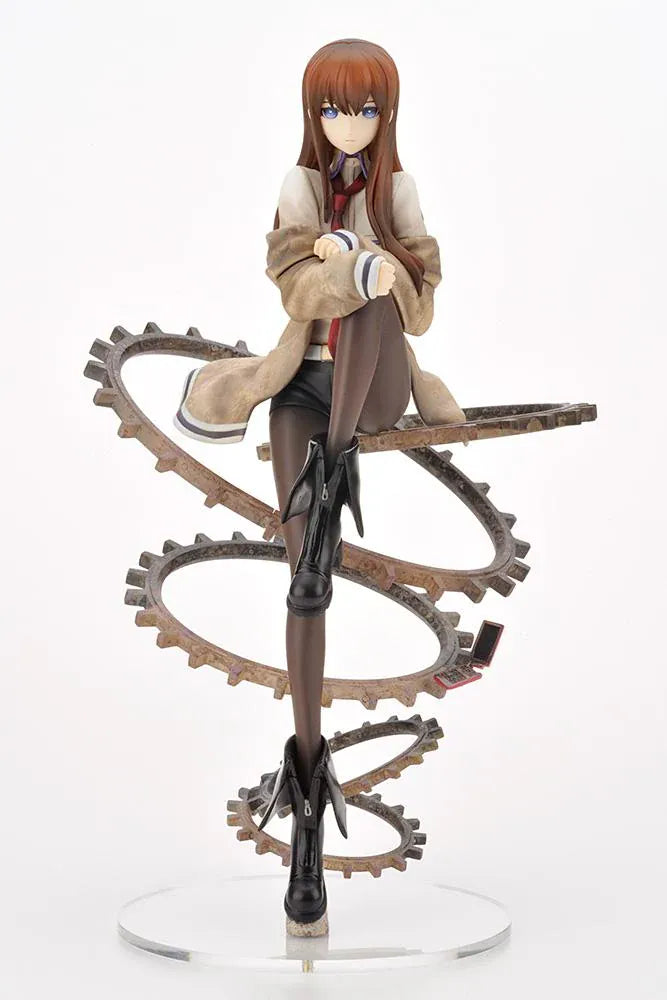 Steins Gate Kurisu Makise 1/8 Scale Figure posed with an intricate mechanical gear display
