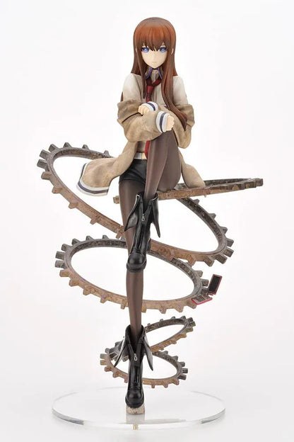 Steins Gate Kurisu Makise 1/8 Scale Figure posed with an intricate mechanical gear display