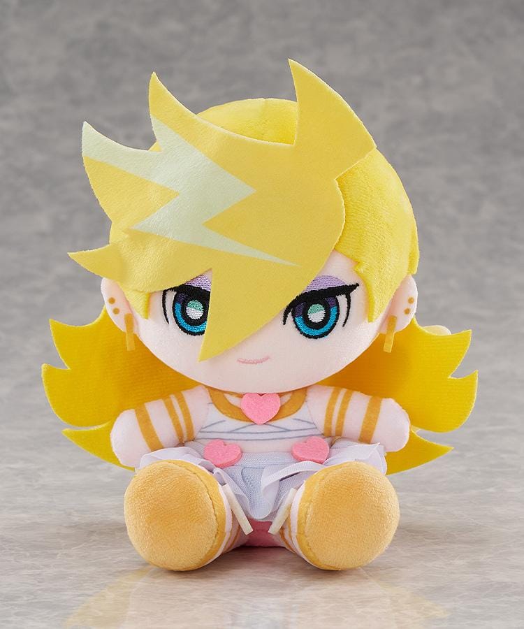 New PANTY & STOCKING with GARTERBELT Panty Punipuni Plushie with blonde hair, blue eyes, heart details, and seated chibi plush design