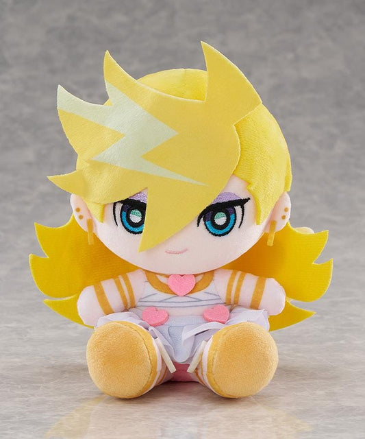New PANTY & STOCKING with GARTERBELT Panty Punipuni Plushie with blonde hair, blue eyes, heart details, and seated chibi plush design