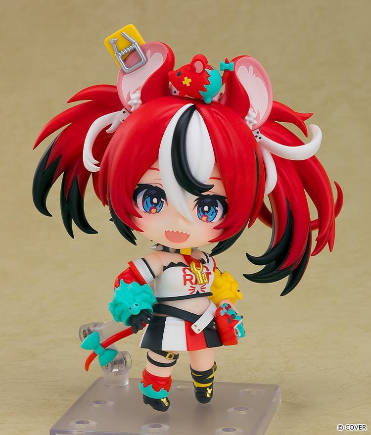 hololive production Nendoroid Hakos Baelz Figure with red twin-tail hair, mouse-inspired details, colorful outfit, and playful expression