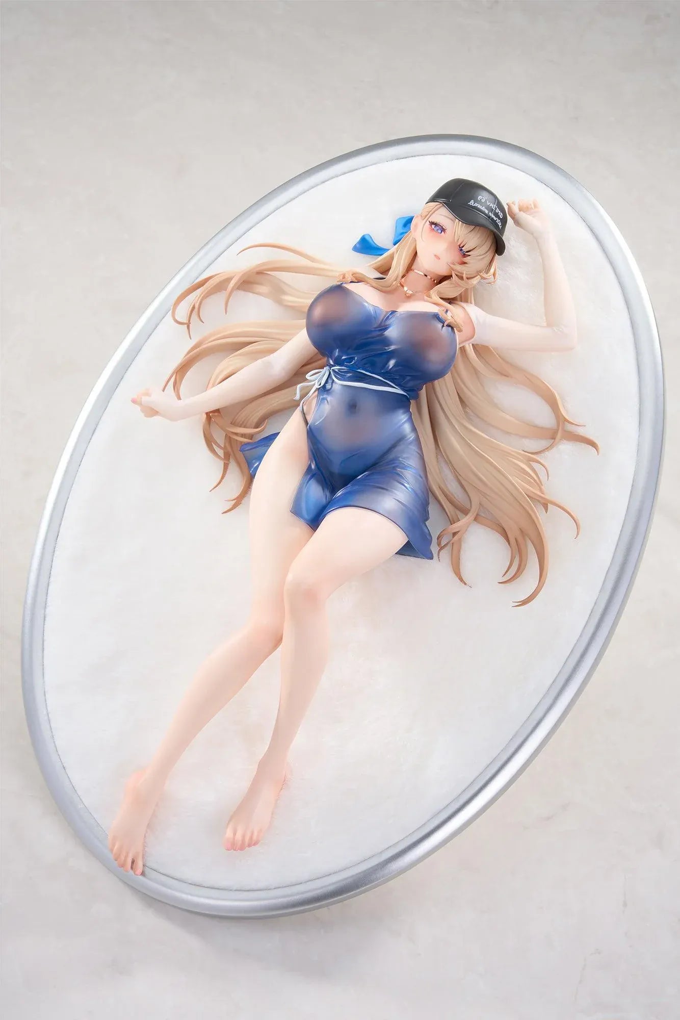 Brown Dust 2 Wilhelmina Water Park Queen 1/7 scale figure with bonus featuring Wilhelmina reclining on a cushion base in a translucent blue swimsuit with flowing blonde hair