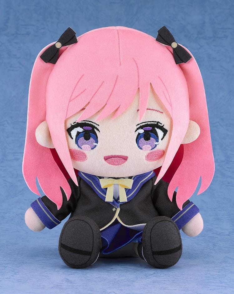 The Classroom of a Black Cat and a Witch Plushie Spica featuring Spica in a seated chibi-style plush design with pink twin-tail hair, black bow accents, embroidered eyes, and school-style outfit.