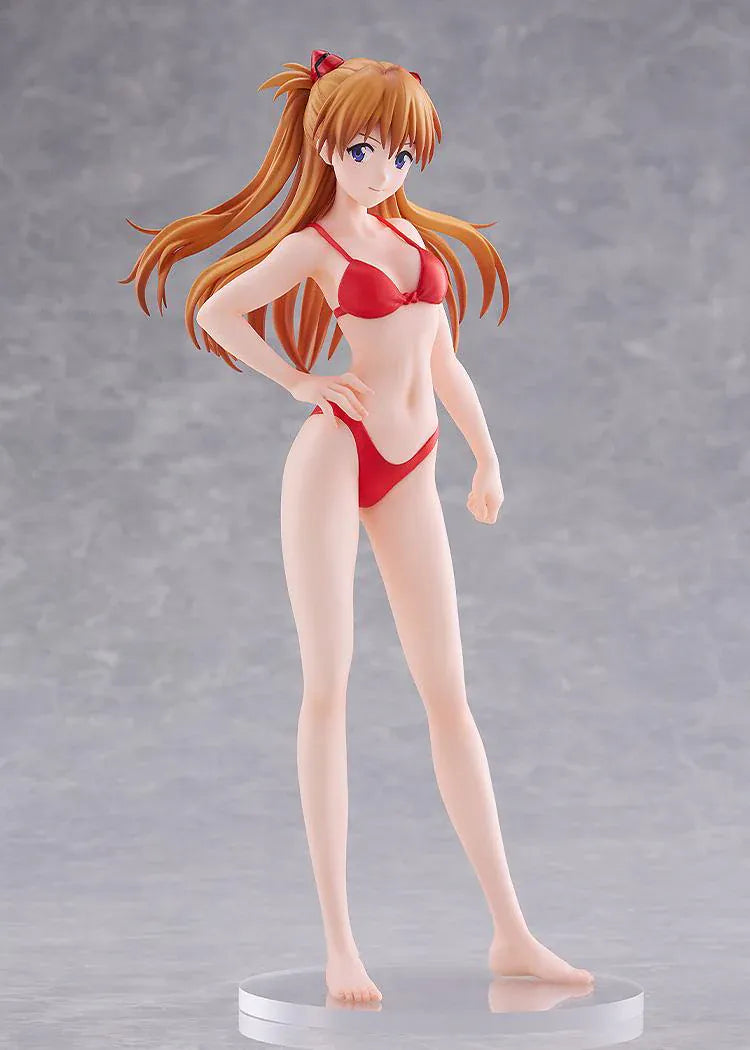 Rebuild of Evangelion POP UP PARADE BEACH QUEENS Asuka Shikinami Langley Bikini Style L Size Figure featuring Asuka with orange hair, blue eyes, and a red bikini.