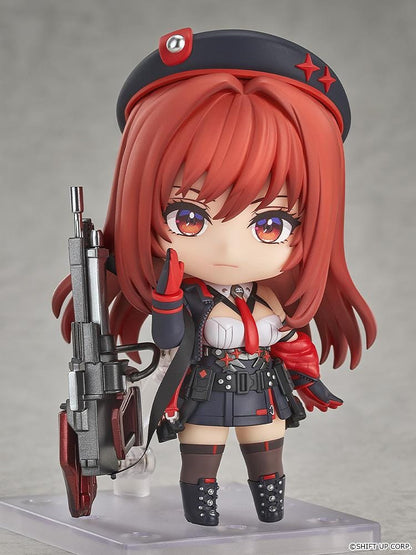 GODDESS OF VICTORY NIKKE Nendoroid Rapi Red Hood Figure with red hair, black-and-red tactical outfit, cap, and large weapon accessory