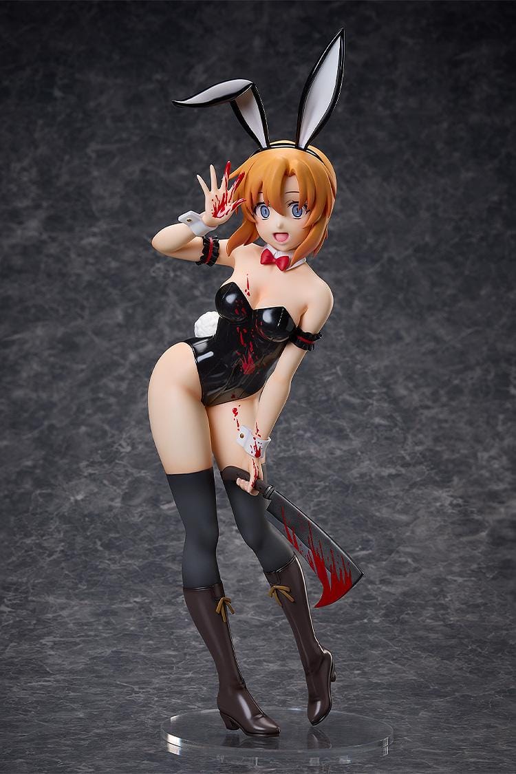 “Rena Ryugu Tragic Bunny Ver. 1/4 Scale Figure from Higurashi: When They Cry – GOU standing with blood-splattered bunny suit and machete.”