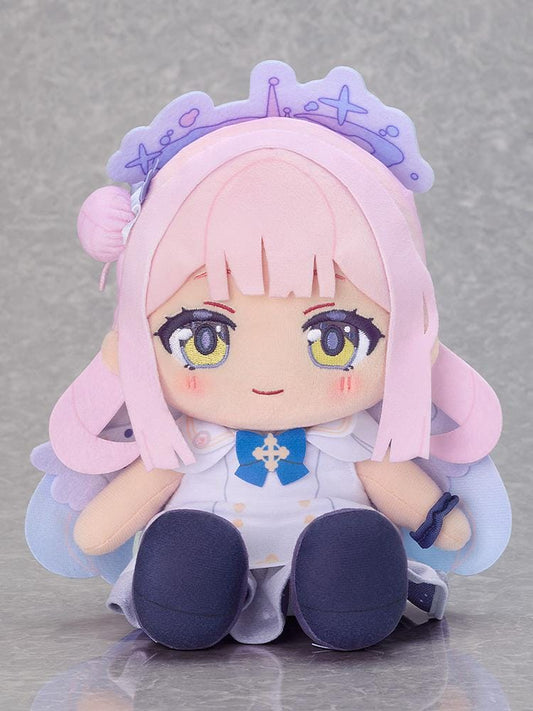 Blue Archive Chocopuni Plushie Mika with pastel pink hair, halo, school outfit, and embroidered expression