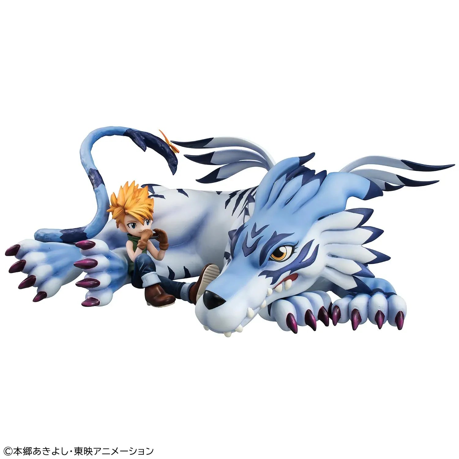 Digimon Adventure G.E.M. Series Garurumon and Ishida Yamato Rerelease figure with Garurumon in a crouched pose and Yamato seated beside him