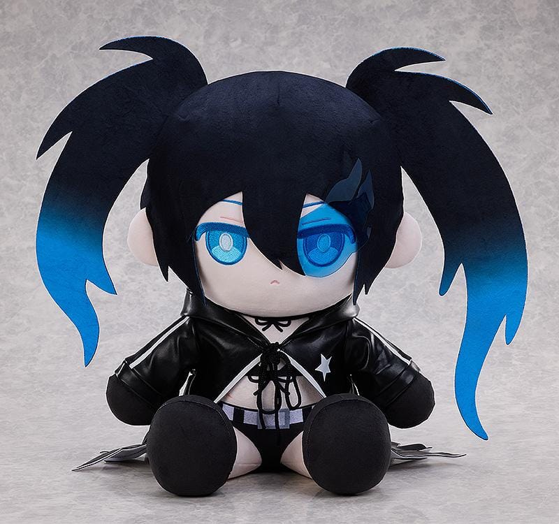Black Rock Shooter Punipuni Big Plushie featuring a soft chibi-style seated plush design with black twin tails, blue eyes, and dark character-inspired outfit details.