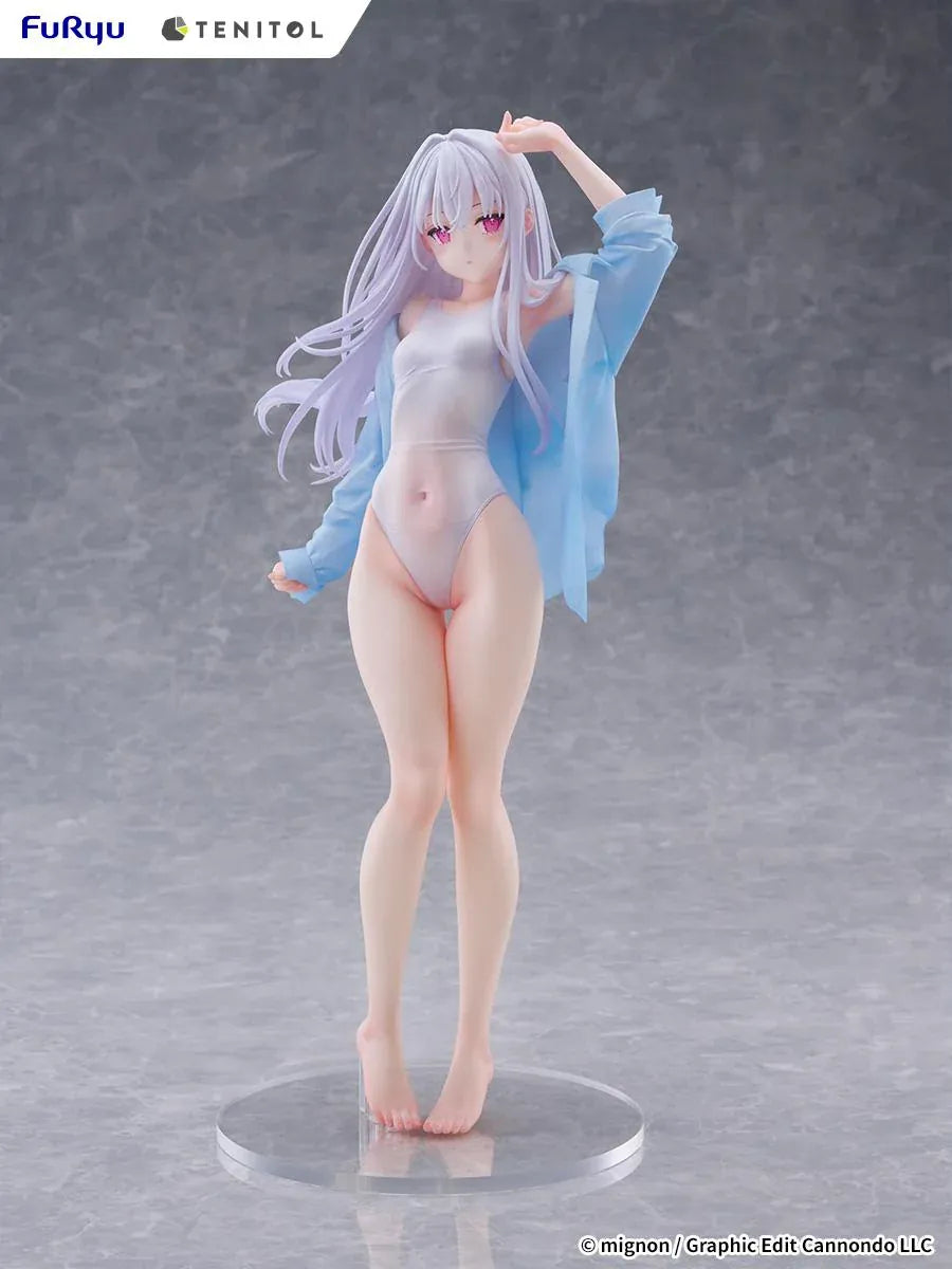 Mignon Works TENITOL Tall Shiro Swimsuit Ver. figure in a white swimsuit with a translucent blue cover-up