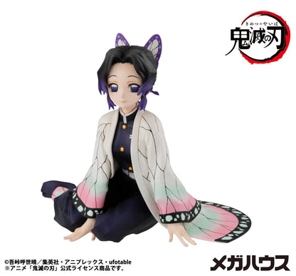 Demon Slayer Kimetsu no Yaiba G.E.M. Series Shinobu-san Tenohira Rerelease figure seated with butterfly haori, purple hair accents, and gentle smile