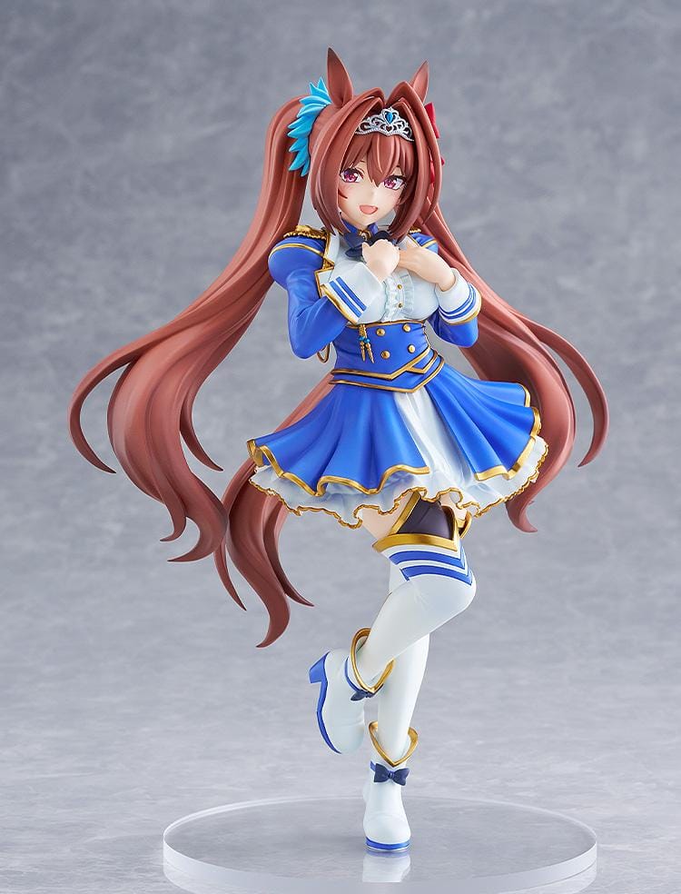 Umamusume Pretty Derby POP UP PARADE Daiwa Scarlet L Size Figure in blue and white racing outfit
