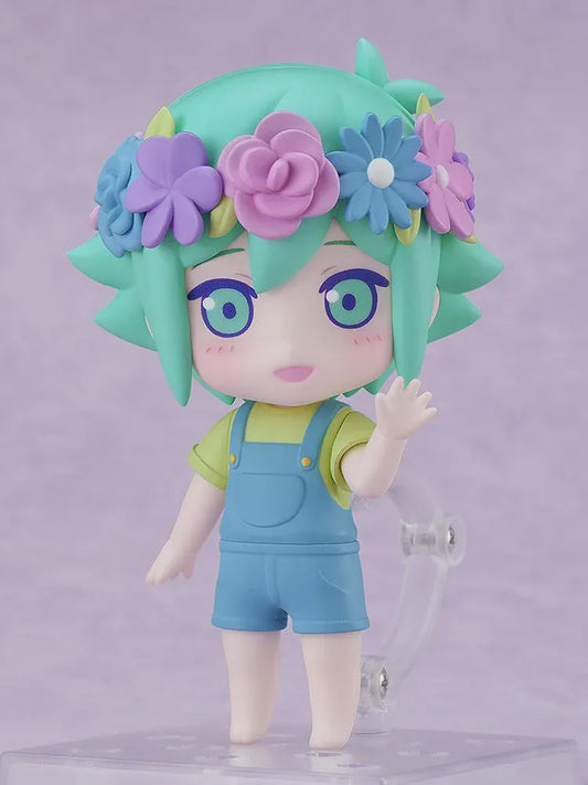 OMORI Nendoroid Basil Figure rerelease with green hair colorful flower crown and blue overalls