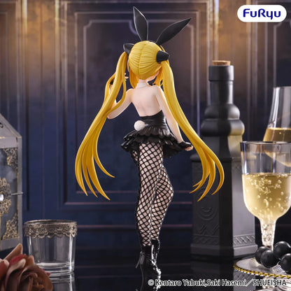 Golden Darkness BiCute Bunnies figure wearing a black bunny outfit with long ears, a layered skirt, fishnet tights, and heeled boots.
