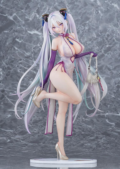 Azur Lane Kearsarge Springtime Monitoring 1/6 Scale Figure featuring long silver hair, an elegant white and purple outfit, handbag, and high heels